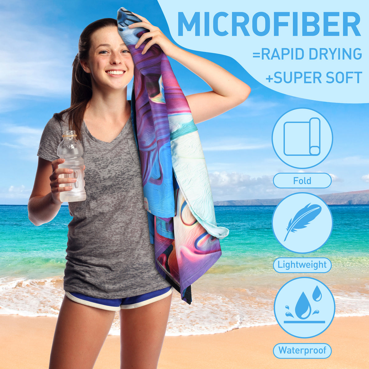 Tirrinia Quick Dry Lightweight Beach Poncho Towel With Hood for Adult front view