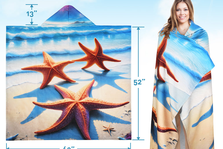 Tirrinia Quick Dry Lightweight Beach Poncho Towel With Hood for Adult size chart
