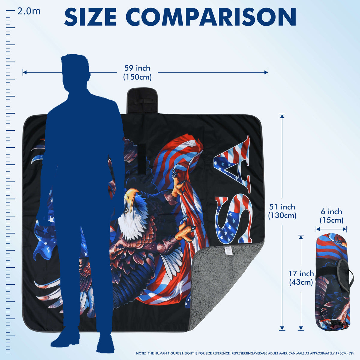 Tirrinia Waterproof Picnic Blanket — 59" x 51" Sherpa Lined Outdoor Blanket with Waterproof & Windproof Protection, Foldable & Portable with Carry Strap