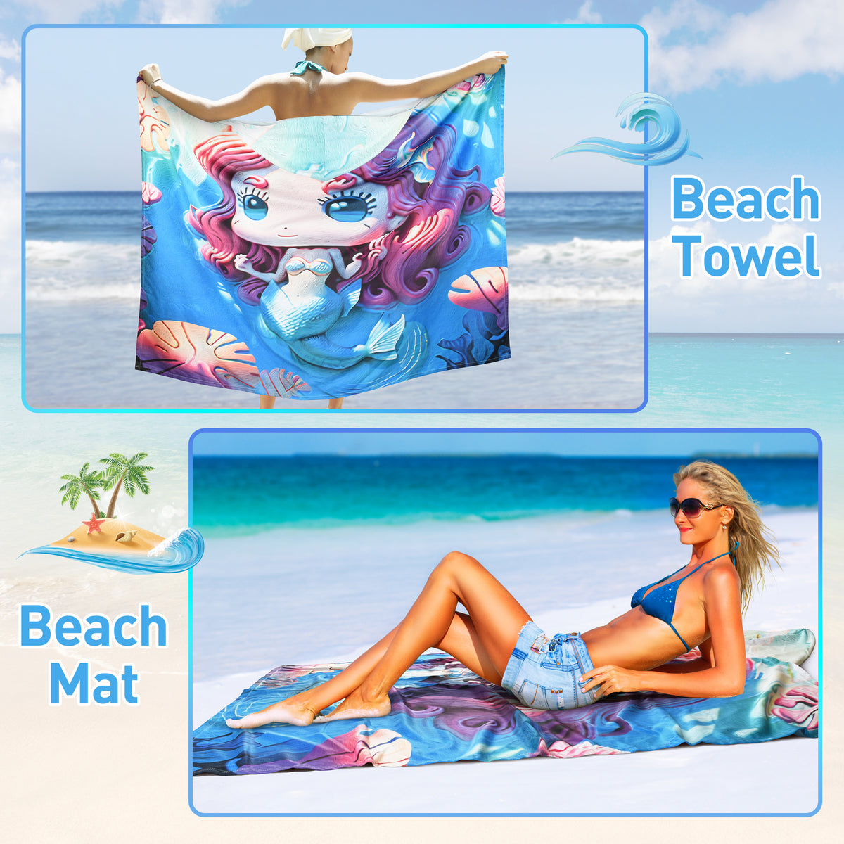 Tirrinia Quick Dry Lightweight Beach Poncho Towel With Hood for Adult side view