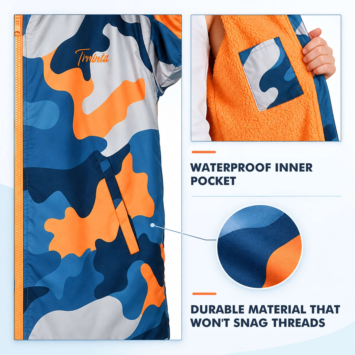 Tirrinia Kids Hooded Changing Robe — Waterproof Outer Sherpa Lined Swim Robe for Beach & Surf