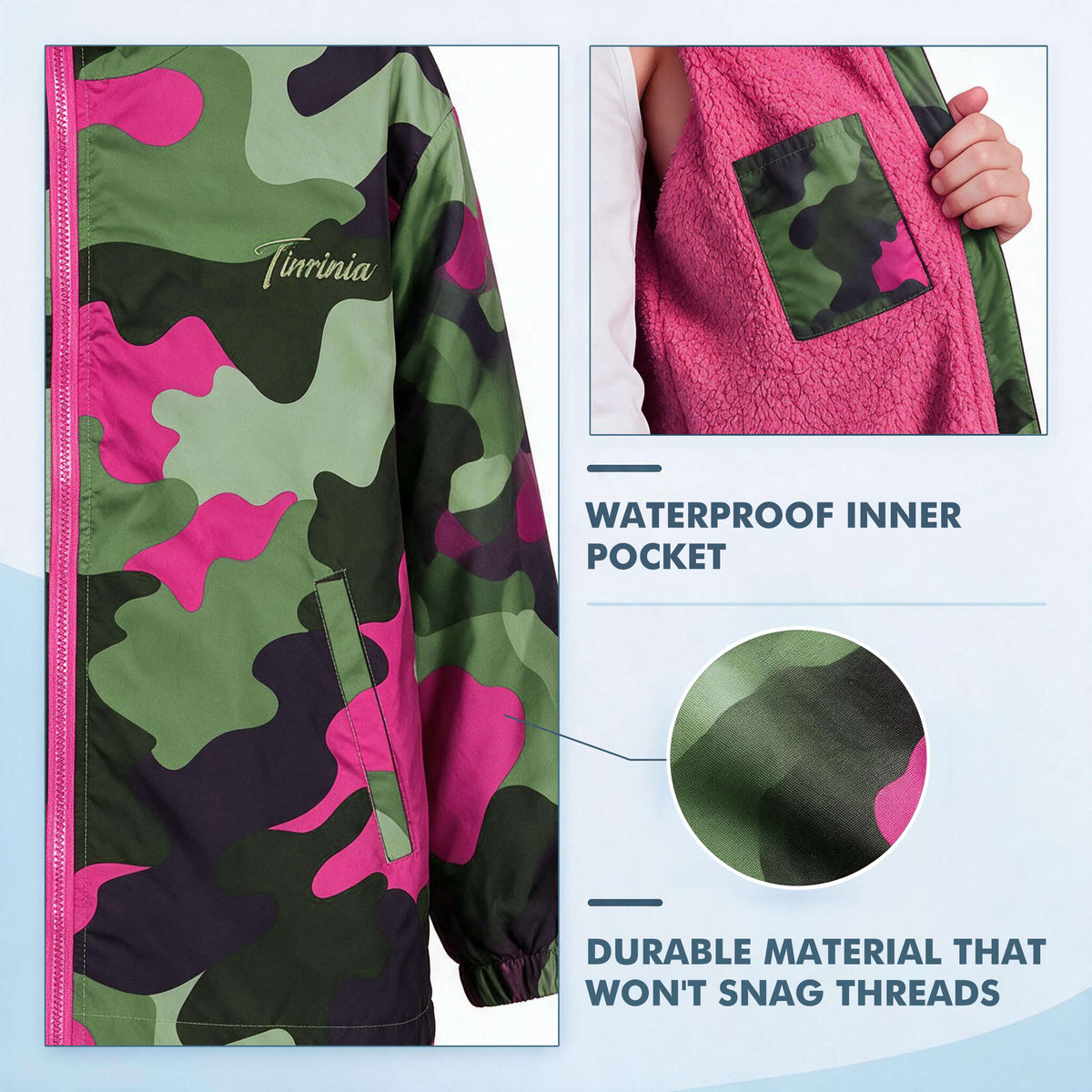 Tirrinia Kids Hooded Changing Robe — Waterproof Outer Sherpa Lined Swim Robe for Beach & Surf