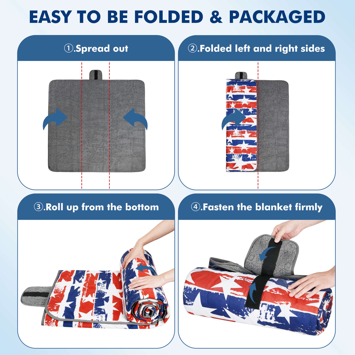Tirrinia Waterproof Picnic Blanket — 59" x 51" Sherpa Lined Outdoor Blanket with Waterproof & Windproof Protection, Foldable & Portable with Carry Strap
