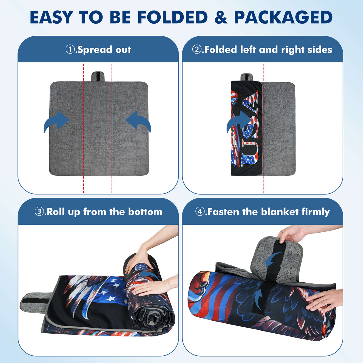 Tirrinia Waterproof Picnic Blanket — 59" x 51" Sherpa Lined Outdoor Blanket with Waterproof & Windproof Protection, Foldable & Portable with Carry Strap