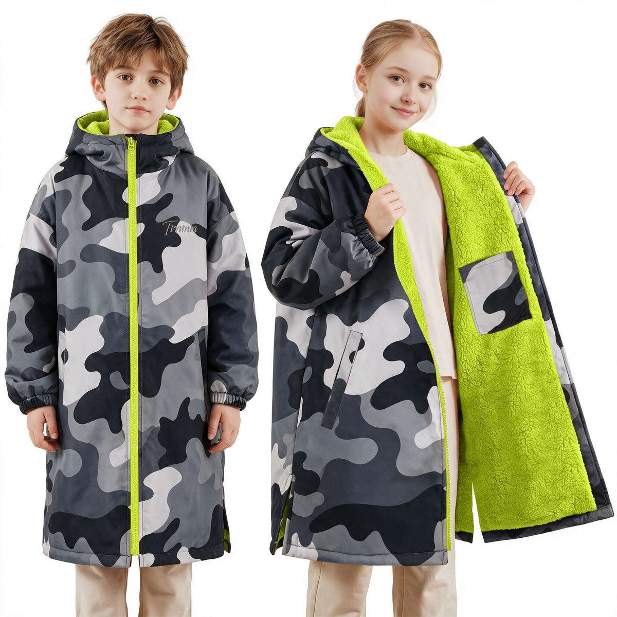 Tirrinia Kids Hooded Changing Robe — Waterproof Outer Sherpa Lined Swim Robe for Beach & Surf