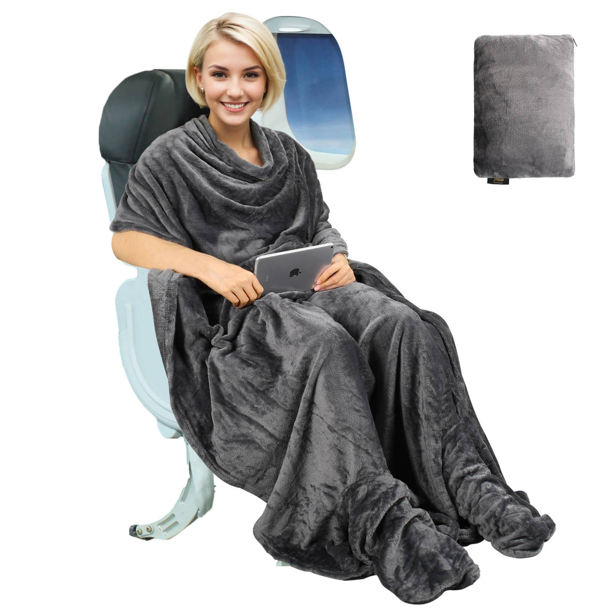 Fleece Travel Blanket with Foot Pockets