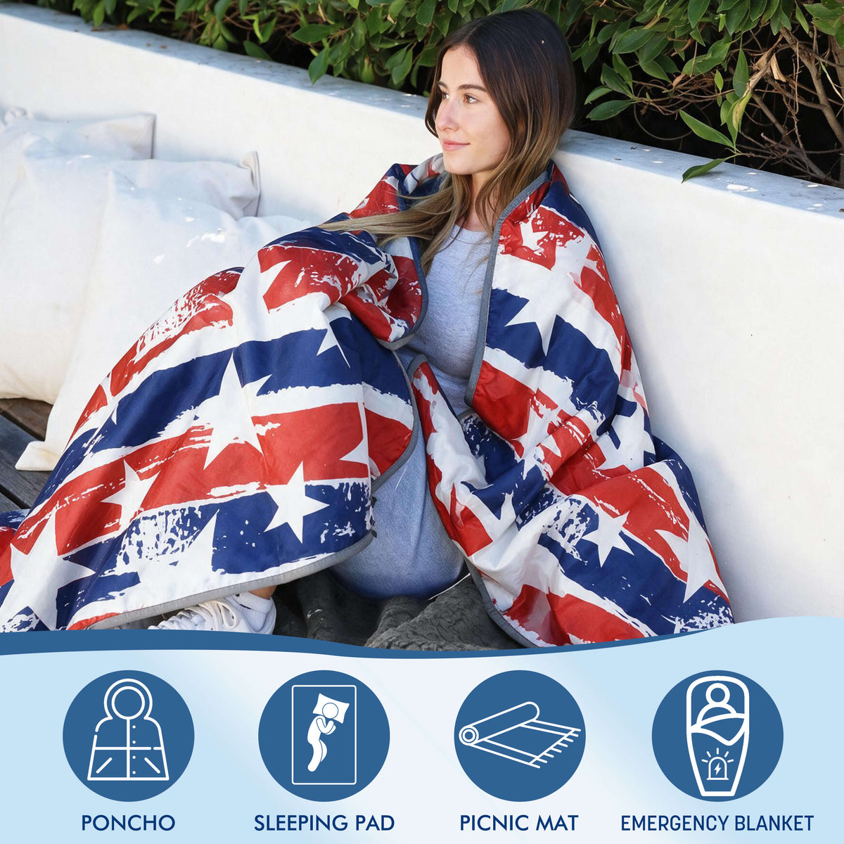 Tirrinia Waterproof Picnic Blanket — 59" x 51" Sherpa Lined Outdoor Blanket with Waterproof & Windproof Protection, Foldable & Portable with Carry Strap