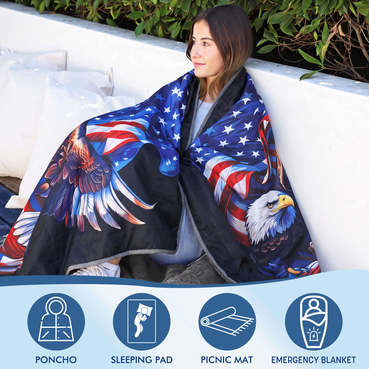 Tirrinia Waterproof Picnic Blanket — 59" x 51" Sherpa Lined Outdoor Blanket with Waterproof & Windproof Protection, Foldable & Portable with Carry Strap