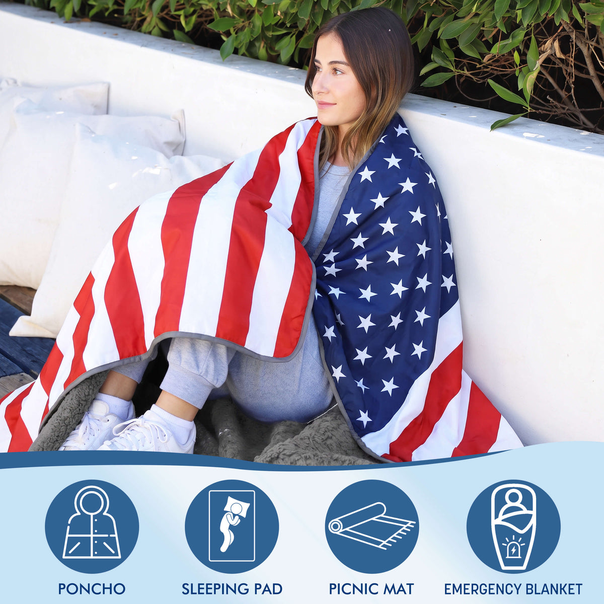 Tirrinia Waterproof Picnic Blanket — 59" x 51" Sherpa Lined Outdoor Blanket with Waterproof & Windproof Protection, Foldable & Portable with Carry Strap