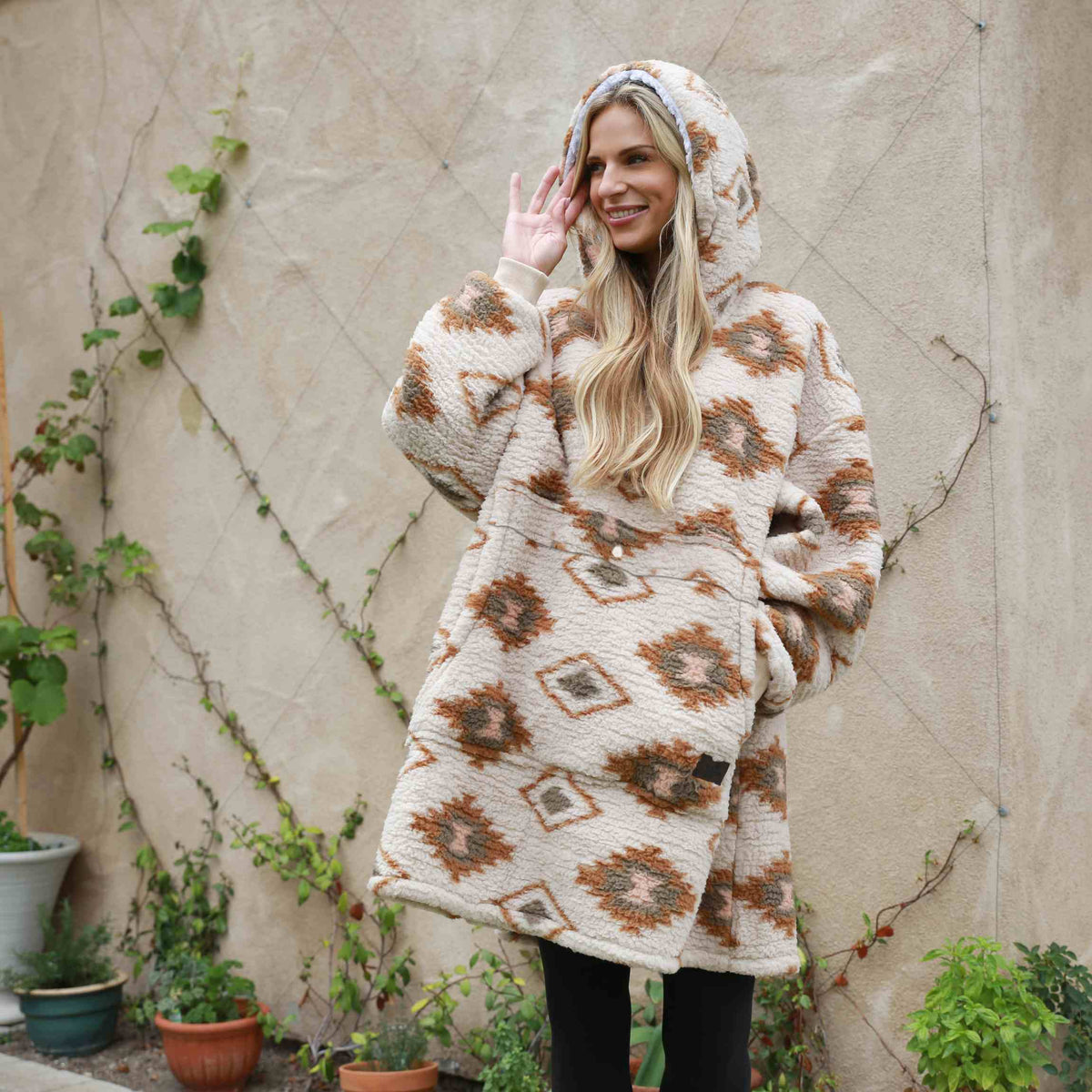 Plaid Oversized Single Layer Hoodie Blanket
