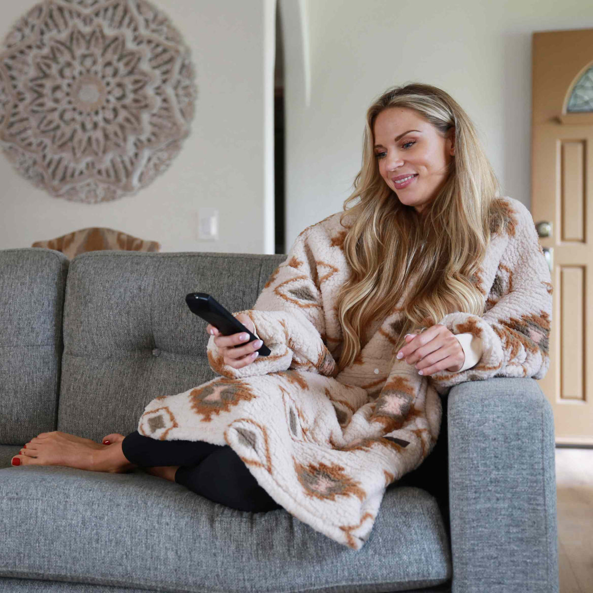 Plaid Oversized Single Layer Hoodie Blanket