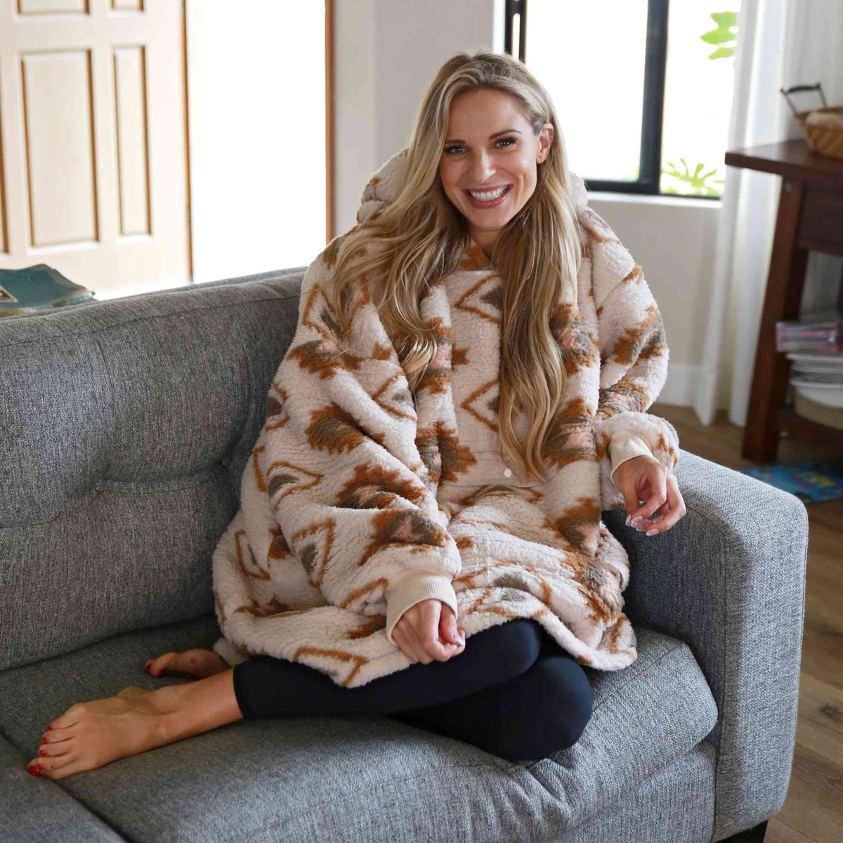 Plaid Oversized Single Layer Hoodie Blanket