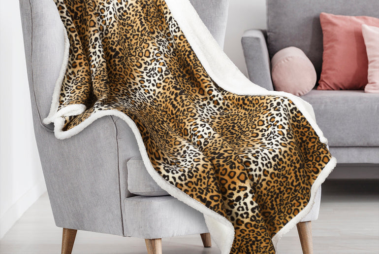 Animal Pattern Sherpa Throw Blanket front view
