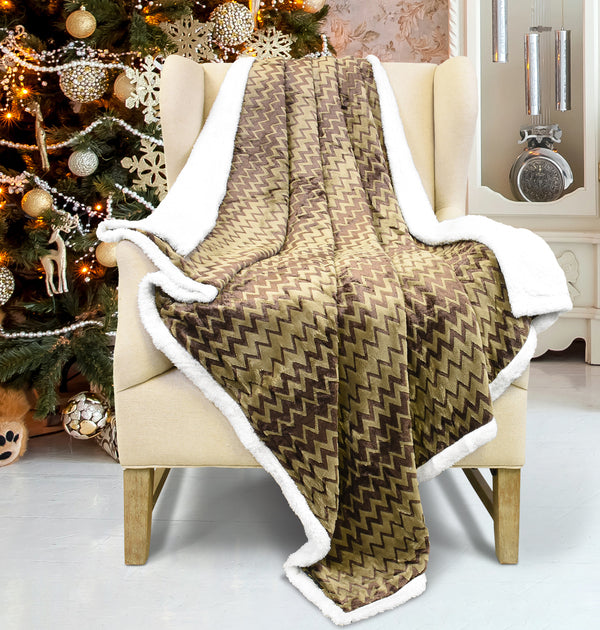 Chevron Plush Sherpa Blanket - Home and Garden product photo