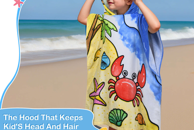 Tirrinia Kids Hooded Beach Towel Poncho – Soft Cotton Quick-Dry Bath & Swim Cover Up