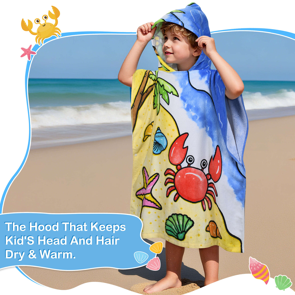 Tirrinia Kids Hooded Beach Towel Poncho – Soft Cotton Quick-Dry Bath & Swim Cover Up