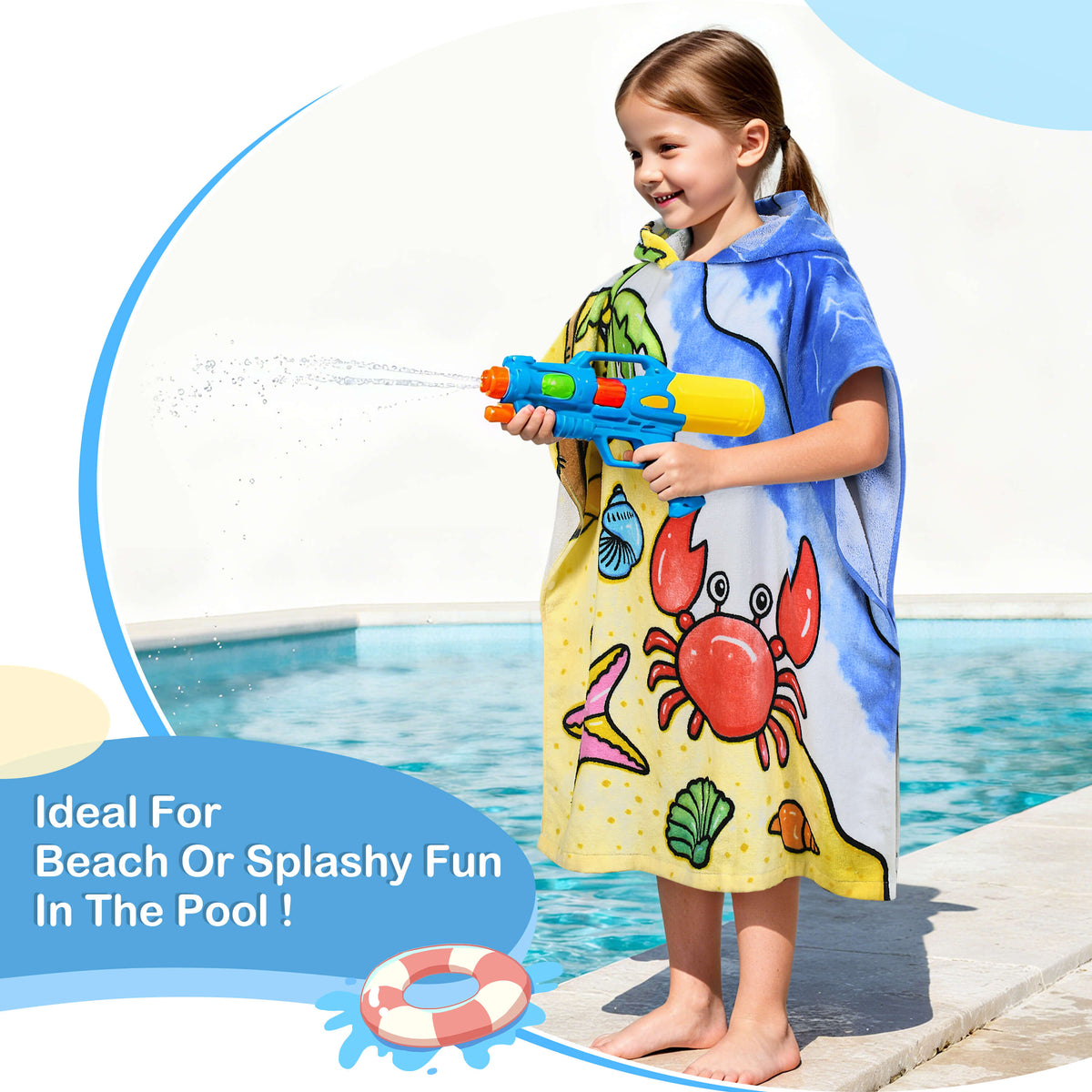 Tirrinia Kids Hooded Beach Towel Poncho – Soft Cotton Quick-Dry Bath & Swim Cover Up