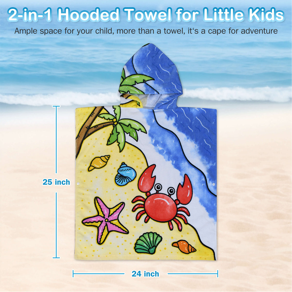 Tirrinia Kids Hooded Beach Towel Poncho – Soft Cotton Quick-Dry Bath & Swim Cover Up