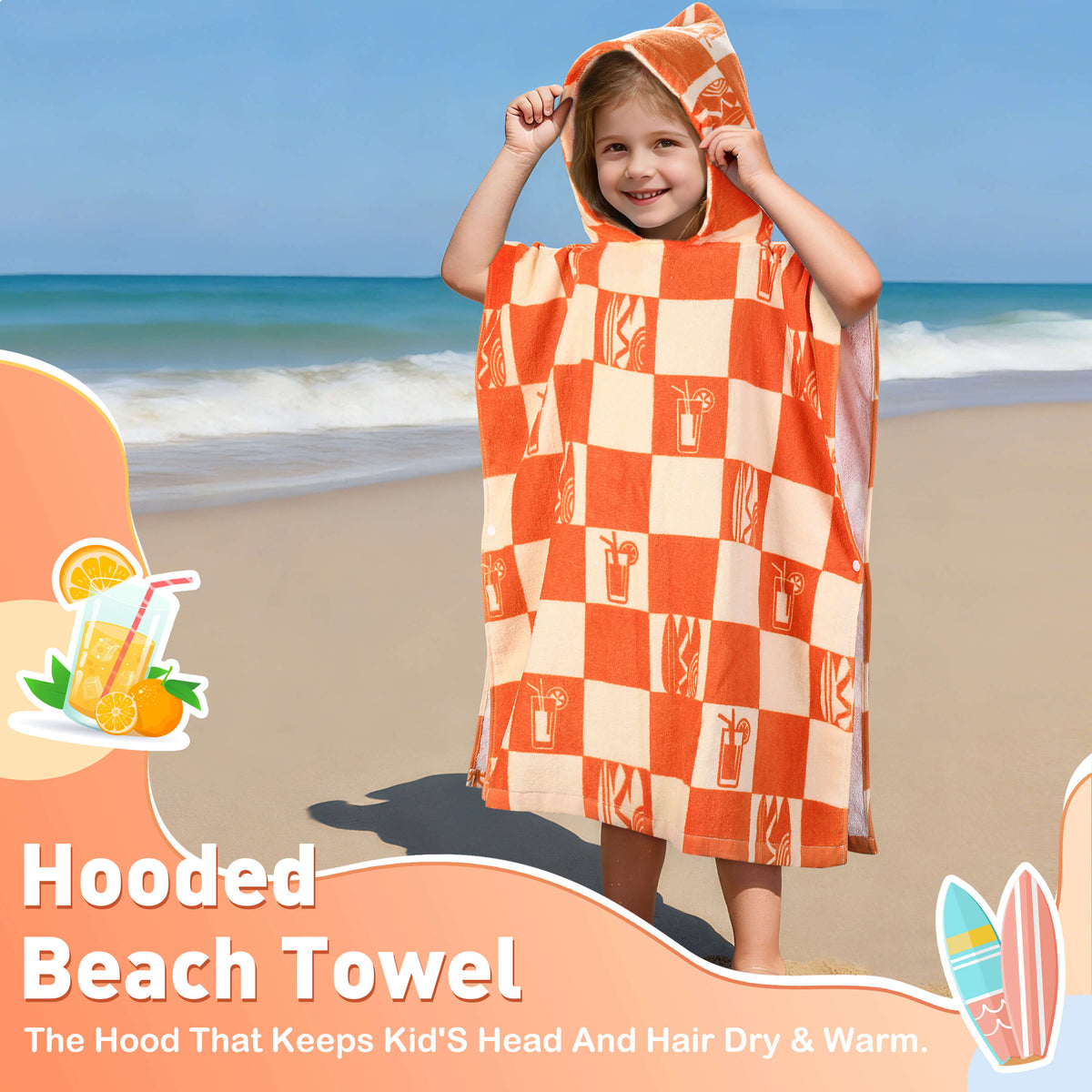 Tirrinia Kids Hooded Beach Towel Poncho – Soft Cotton Quick-Dry Bath & Swim Cover Up