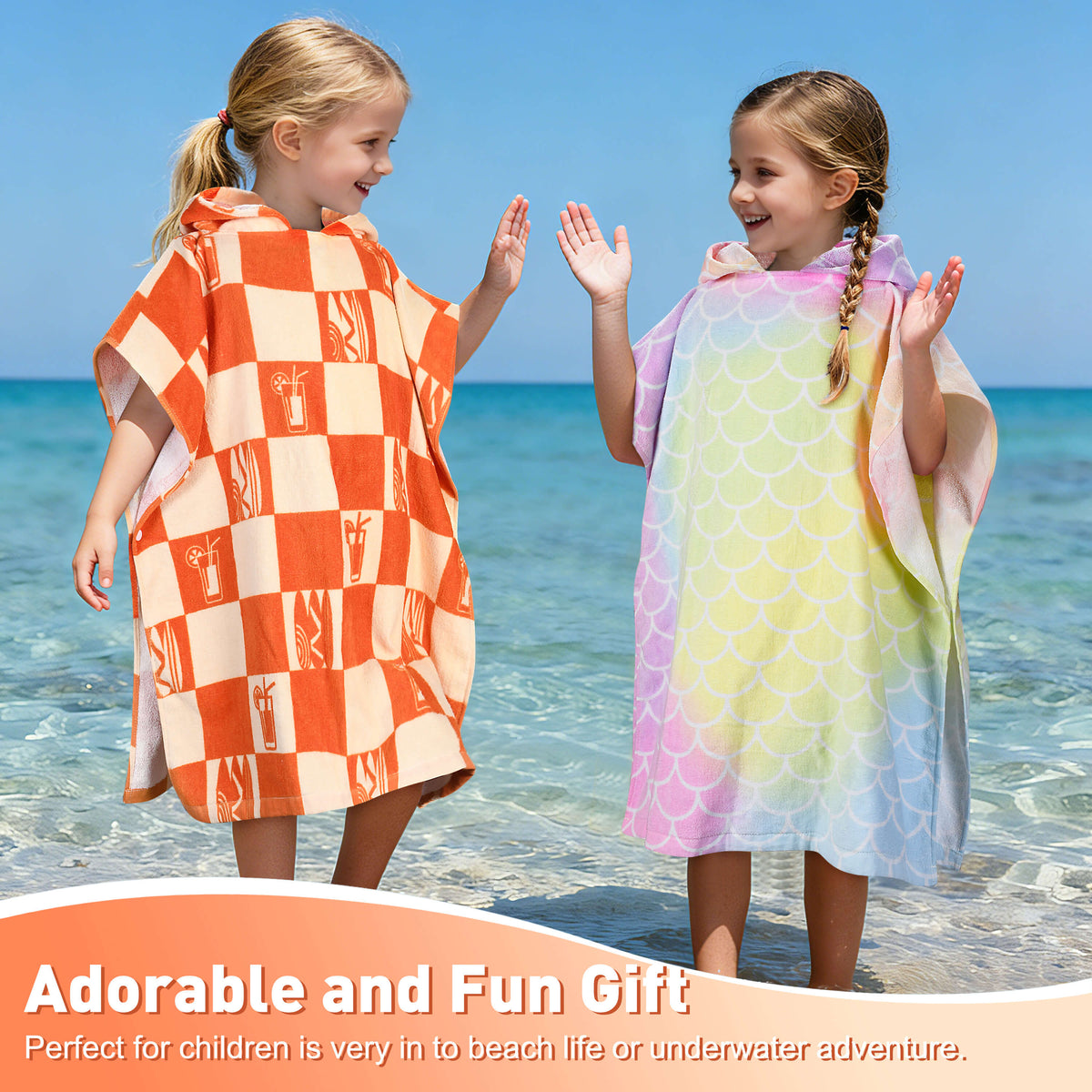 Tirrinia Kids Hooded Beach Towel Poncho – Soft Cotton Quick-Dry Bath & Swim Cover Up
