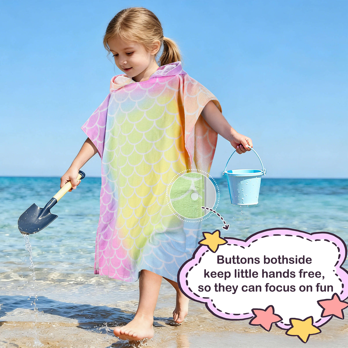 Tirrinia Kids Hooded Beach Towel Poncho – Soft Cotton Quick-Dry Bath & Swim Cover Up