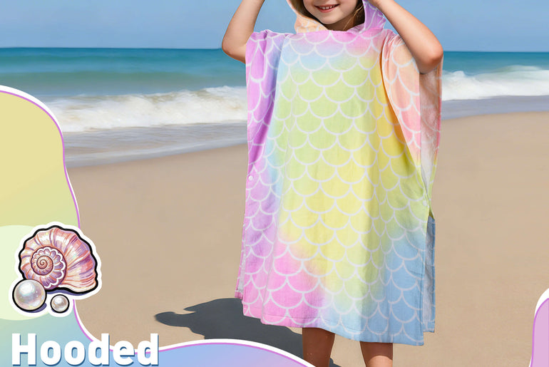Tirrinia Kids Hooded Beach Towel Poncho – Soft Cotton Quick-Dry Bath & Swim Cover Up