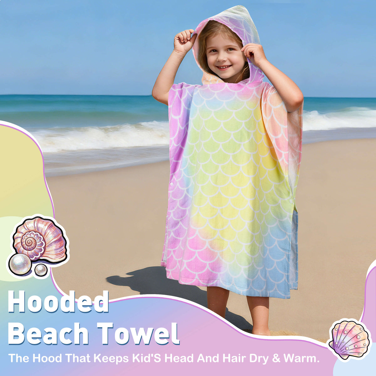 Tirrinia Kids Hooded Beach Towel Poncho – Soft Cotton Quick-Dry Bath & Swim Cover Up
