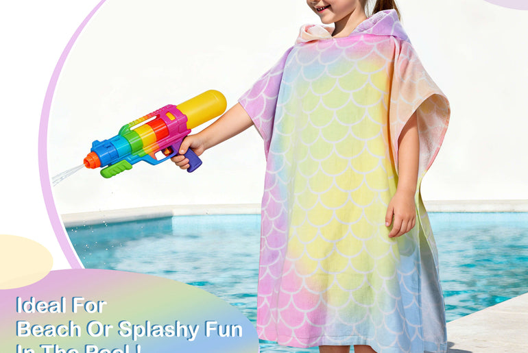 Tirrinia Kids Hooded Beach Towel Poncho – Soft Cotton Quick-Dry Bath & Swim Cover Up