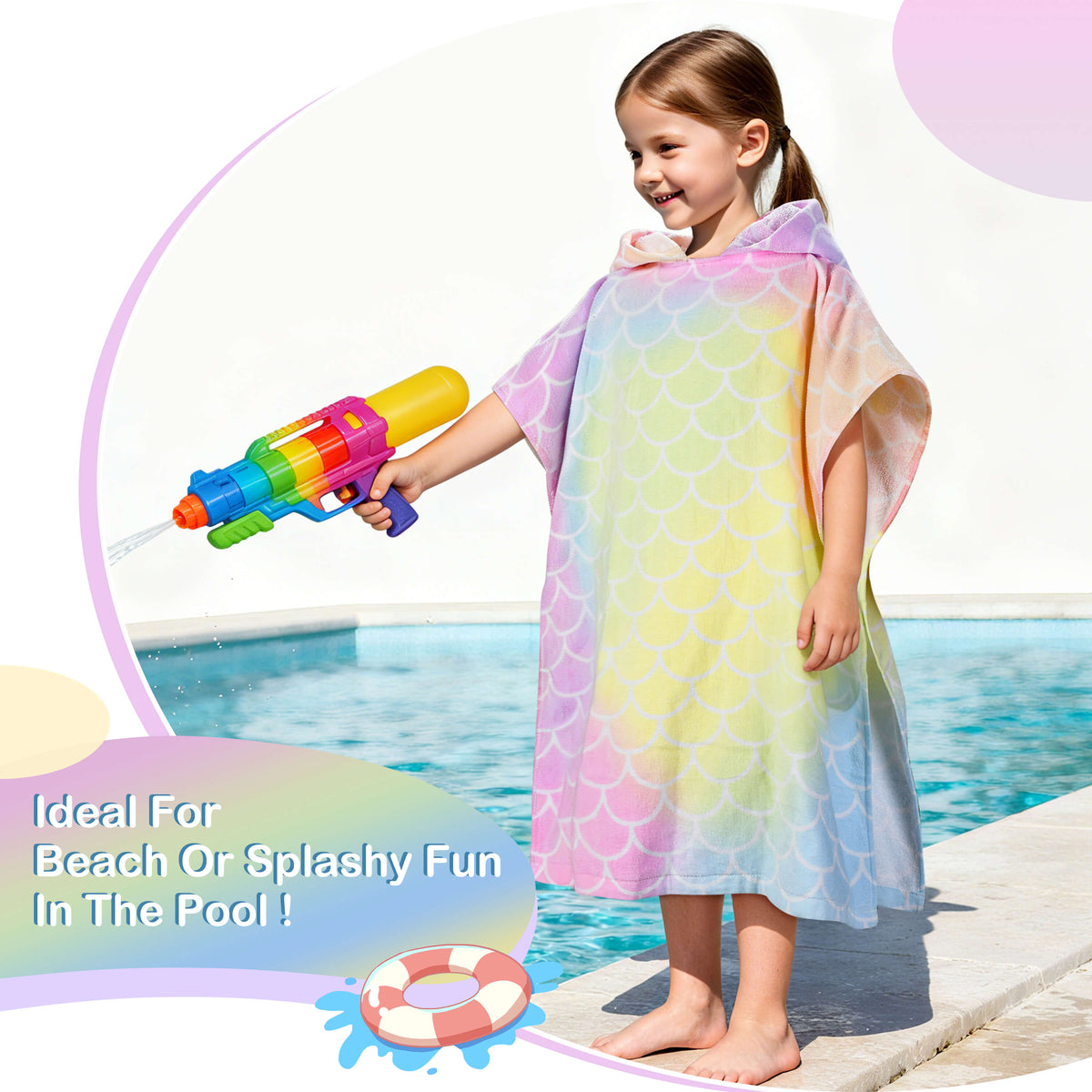 Tirrinia Kids Hooded Beach Towel Poncho – Soft Cotton Quick-Dry Bath & Swim Cover Up