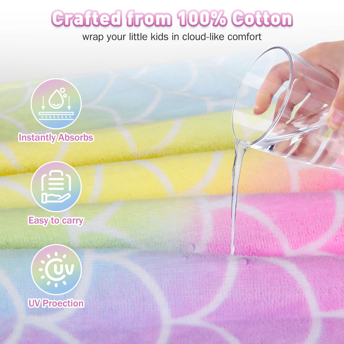 Tirrinia Kids Hooded Beach Towel Poncho – Soft Cotton Quick-Dry Bath & Swim Cover Up
