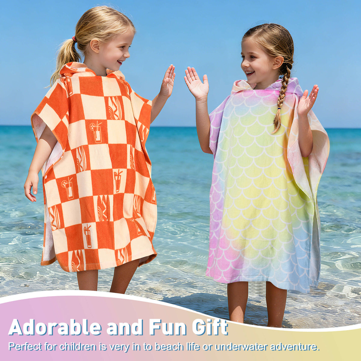 Tirrinia Kids Hooded Beach Towel Poncho – Soft Cotton Quick-Dry Bath & Swim Cover Up