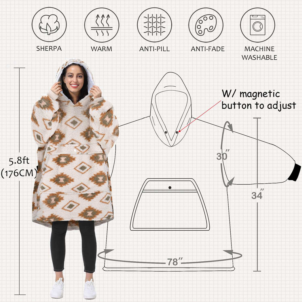 Plaid Oversized Single Layer Hoodie Blanket