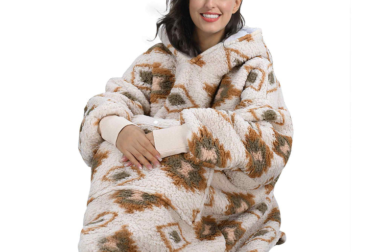 Plaid Oversized Single Layer Hoodie Blanket