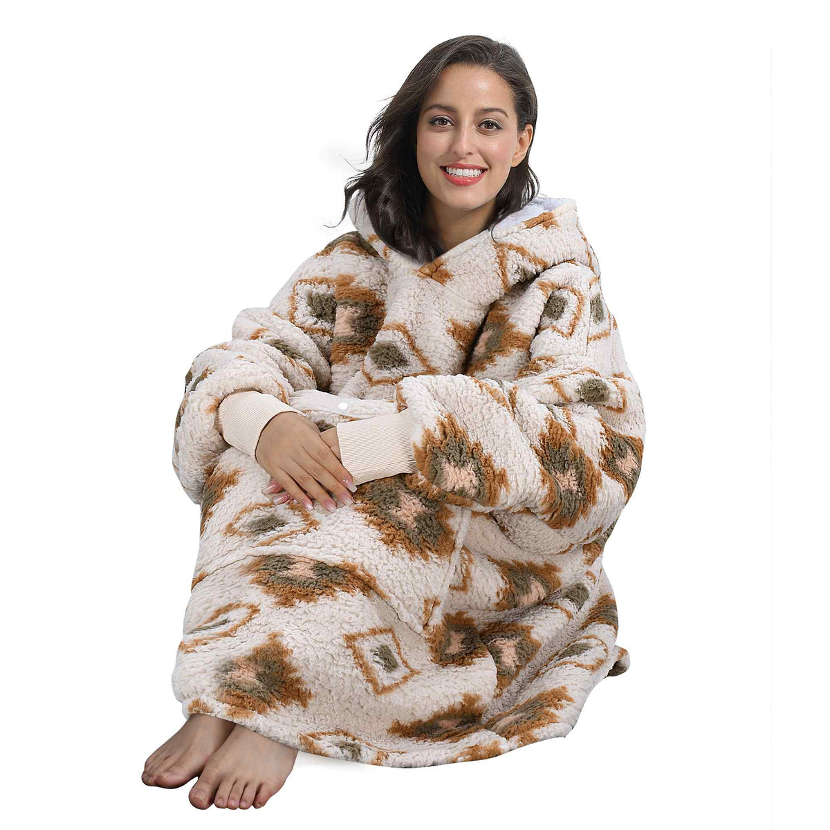 Plaid Oversized Single Layer Hoodie Blanket