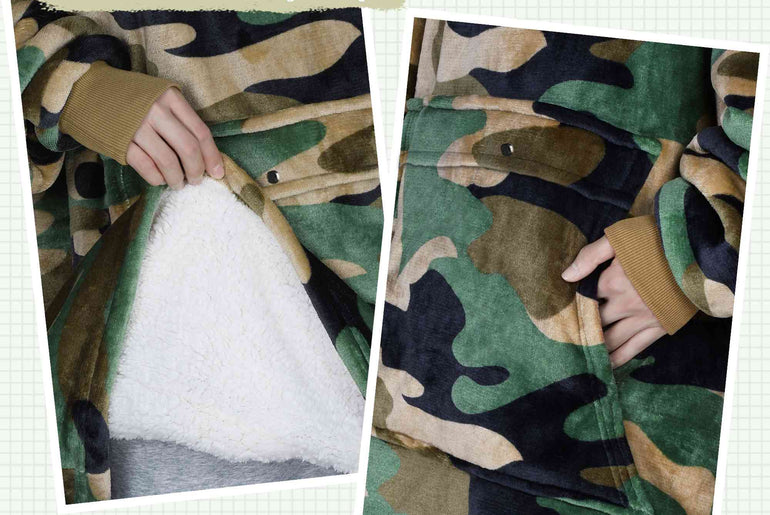 Camo Oversized Hoodie Blanket front view