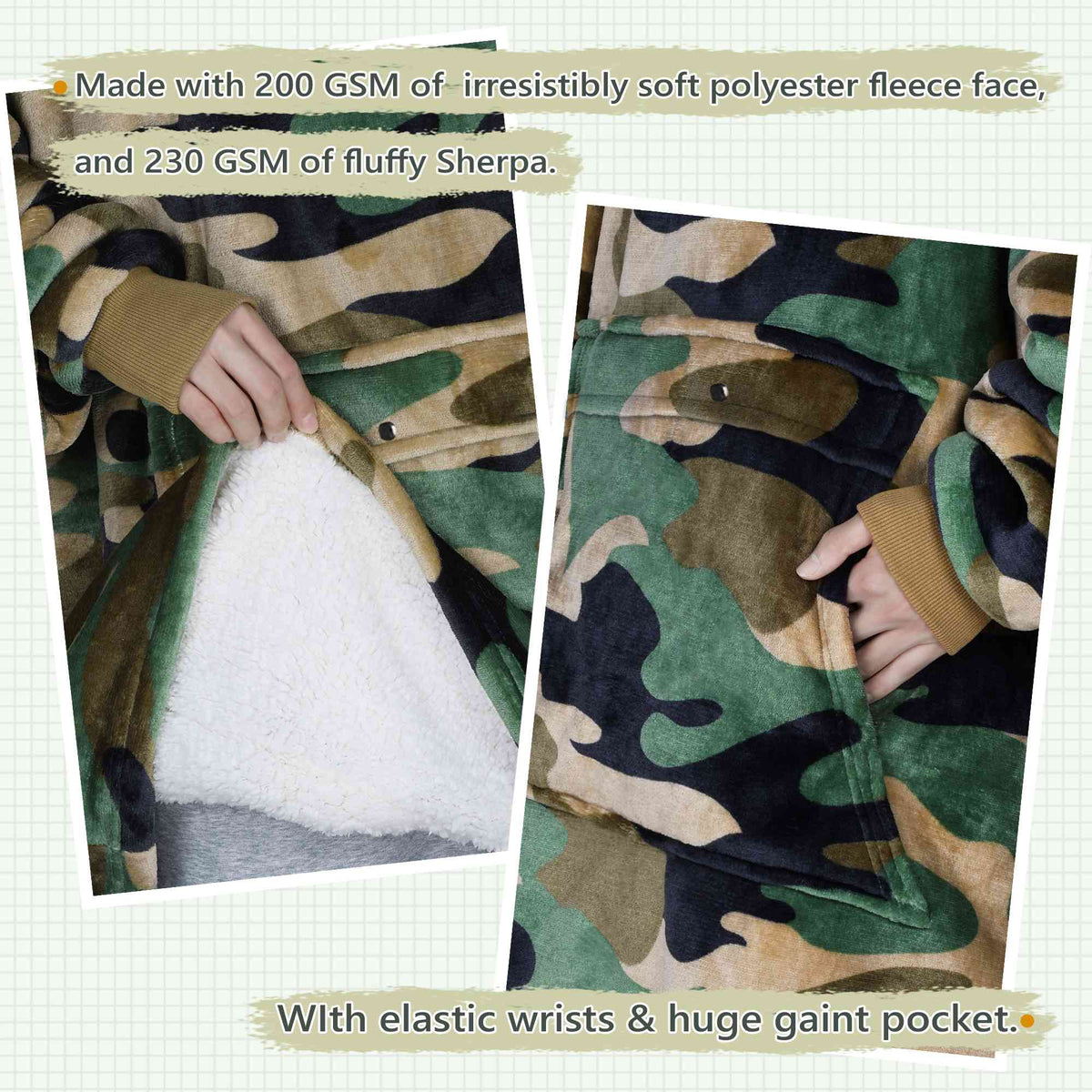 Camo Oversized Hoodie Blanket front view