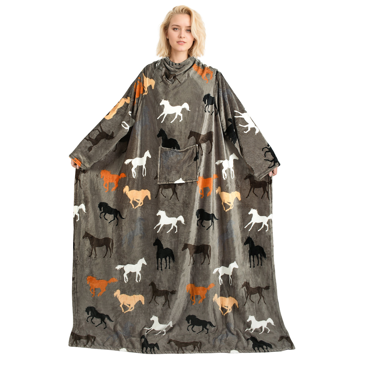 Brown Taup Horse Wearable Blanket Single Layer