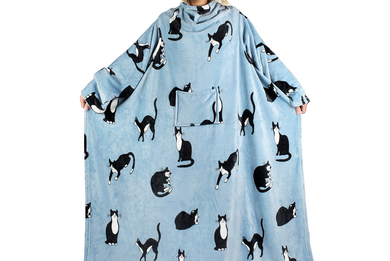 Grey Wonder Cat Wearable Blanket Single Layer