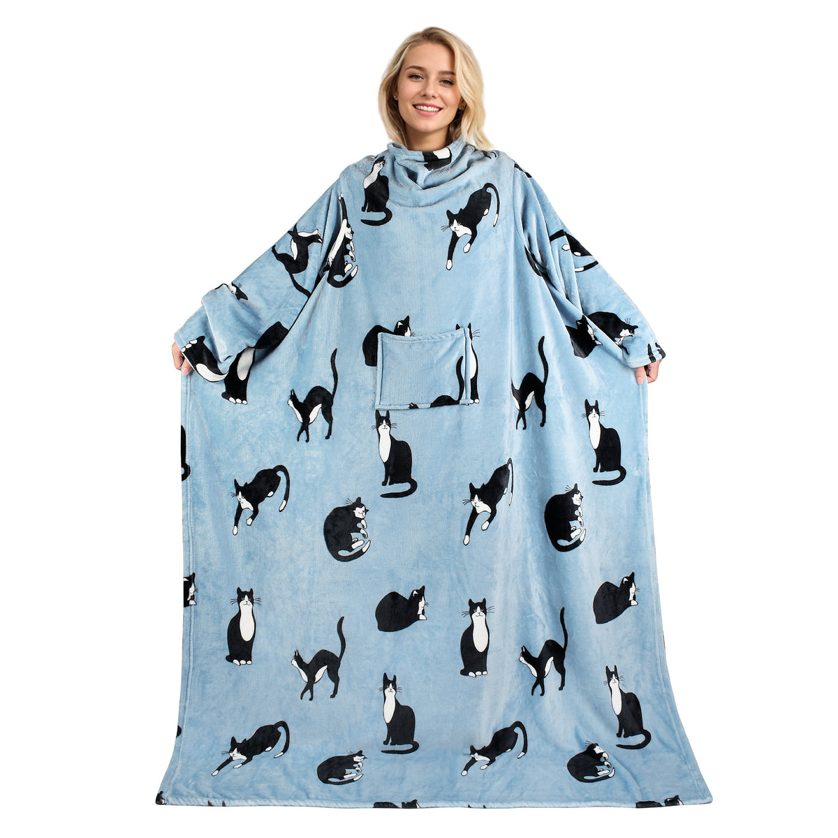 Grey Wonder Cat Wearable Blanket Single Layer