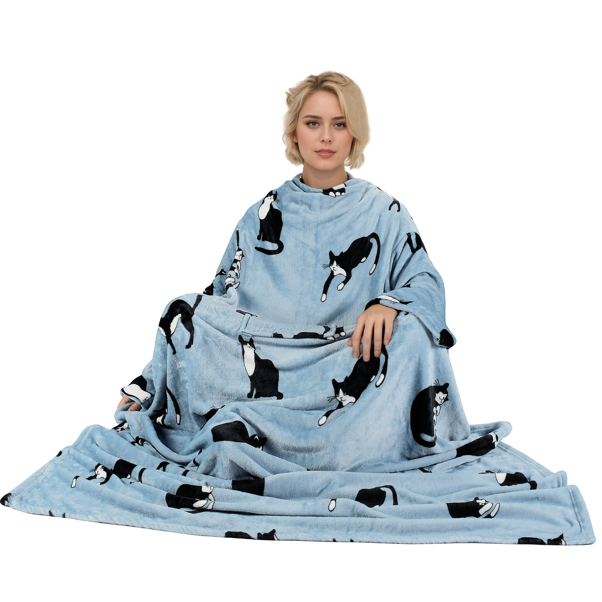 Grey Wonder Cat Wearable Blanket Single Layer
