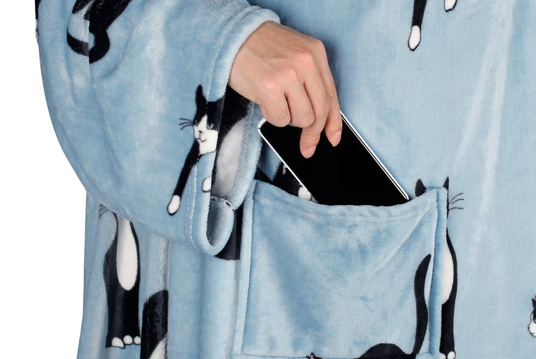 Grey Wonder Cat Wearable Blanket Single Layer