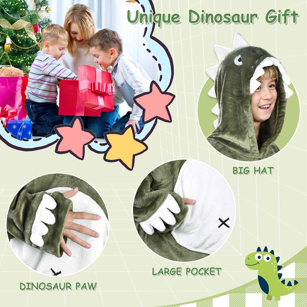 Solaris by Tirrinia Kids Dinosaur Hoodie Blanket