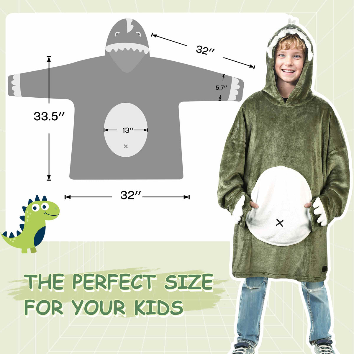 Solaris by Tirrinia Kids Dinosaur Hoodie Blanket