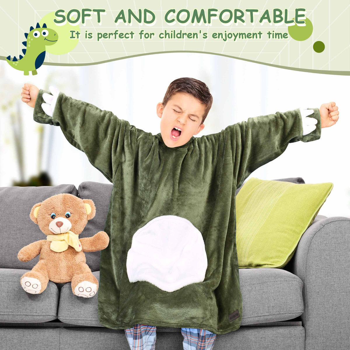 Solaris by Tirrinia Kids Dinosaur Hoodie Blanket