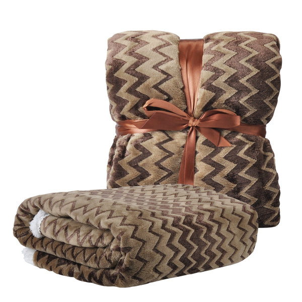 Chevron Plush Sherpa Blanket front view