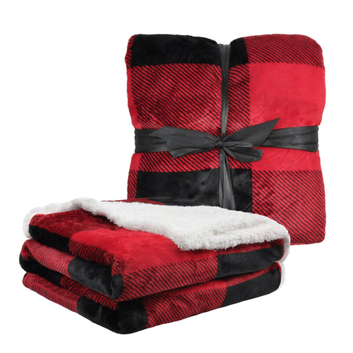 Plaid Red Sherpa Throw TV Blanket for Christmas