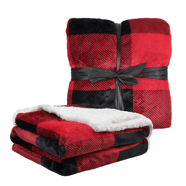 Plaid Red Sherpa Throw TV Blanket for Christmas