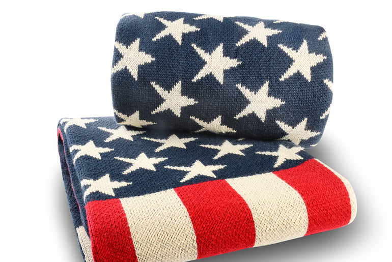 USA Flag Knitted Blanket front view