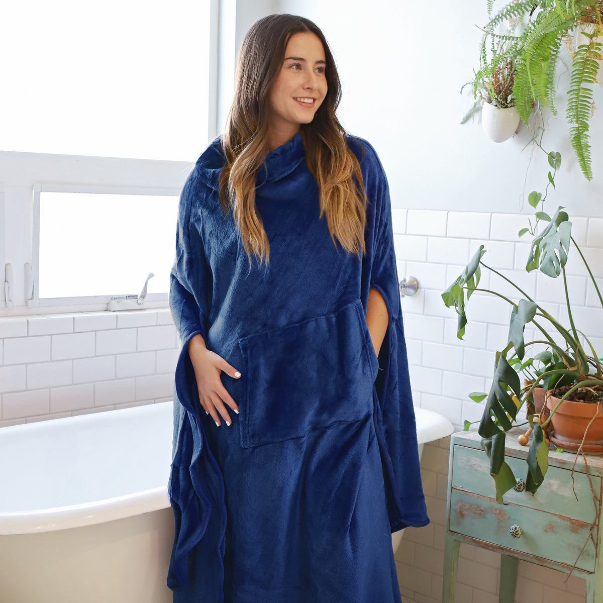 Long Fleece Wearable Poncho Blanket