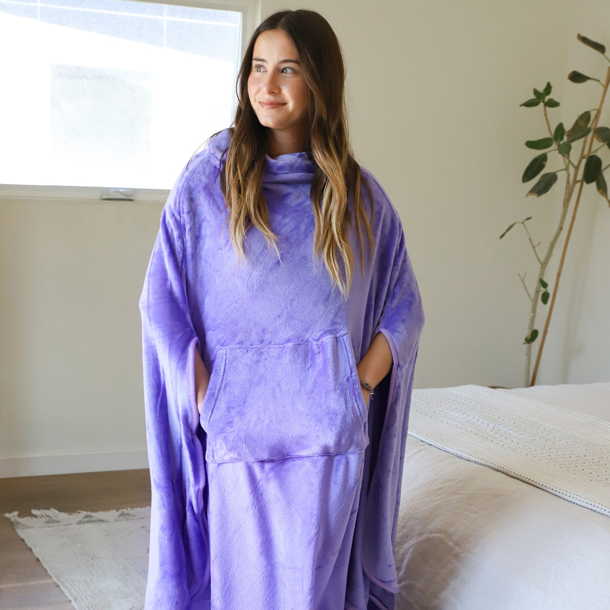 Long Fleece Wearable Poncho Blanket
